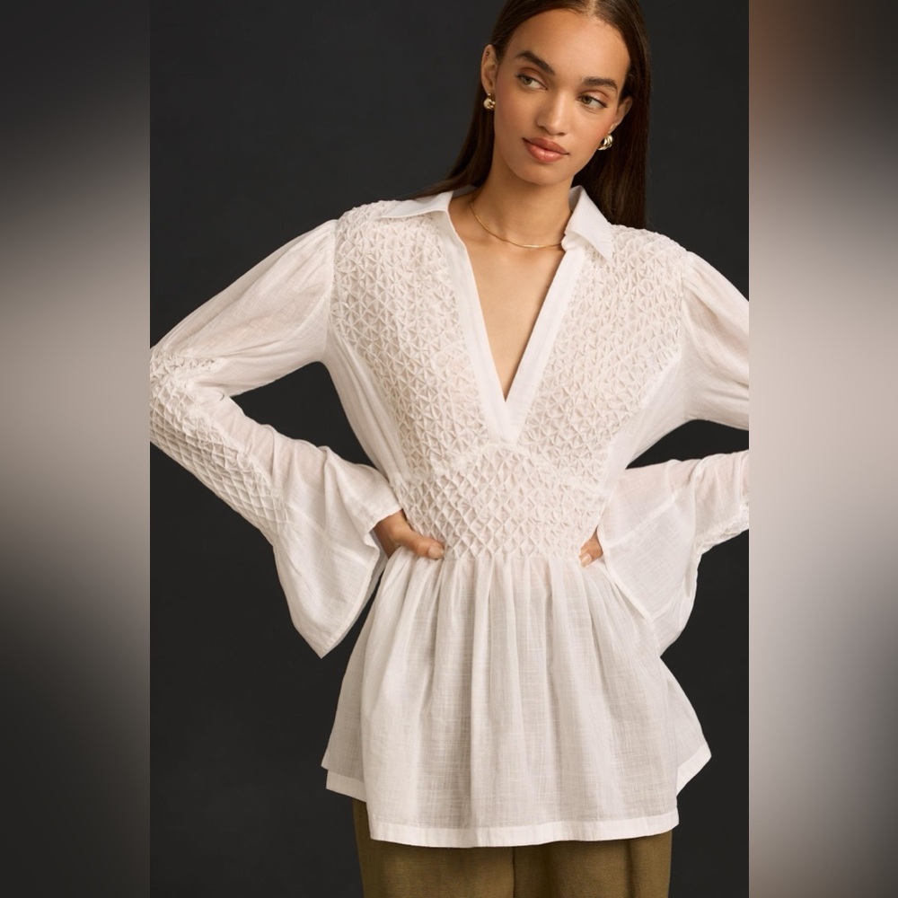 By Anthropologie Smocked Bodice Blouse